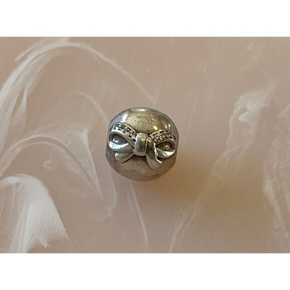 Pandora Dainty Bow Clip Charm Sterling 925 With Rhinestone Accent Retired Rare - Picture 1 of 8